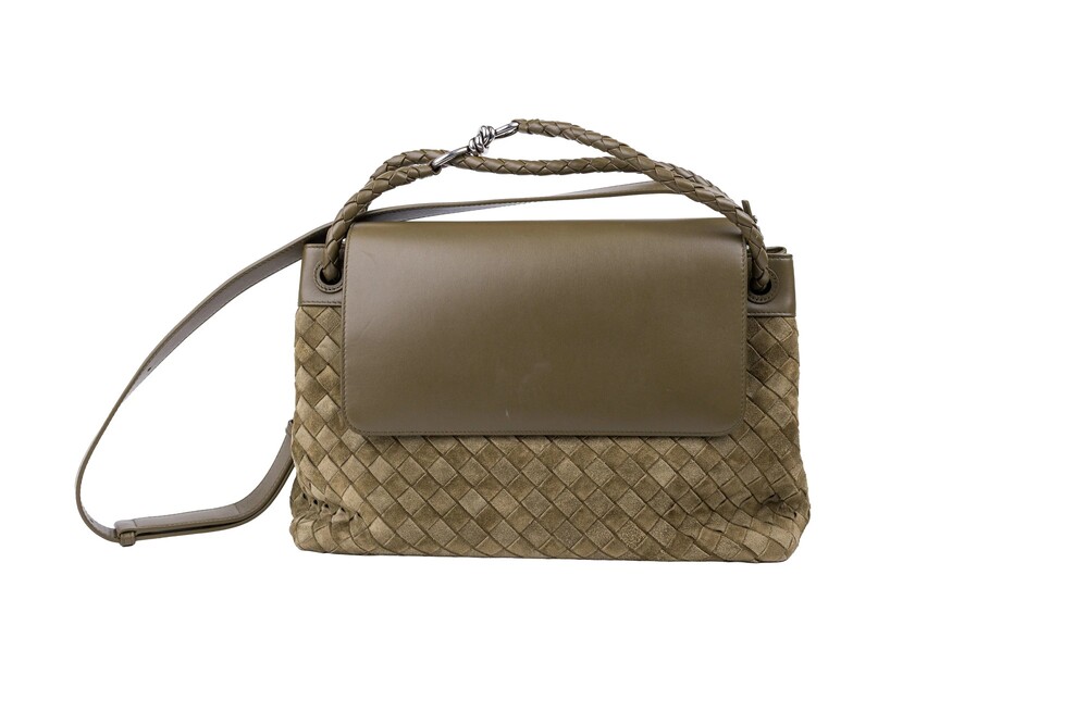 Bottega Veneta Olive Green Intrecciato Andiamo Messenger Bag Silver Hardware